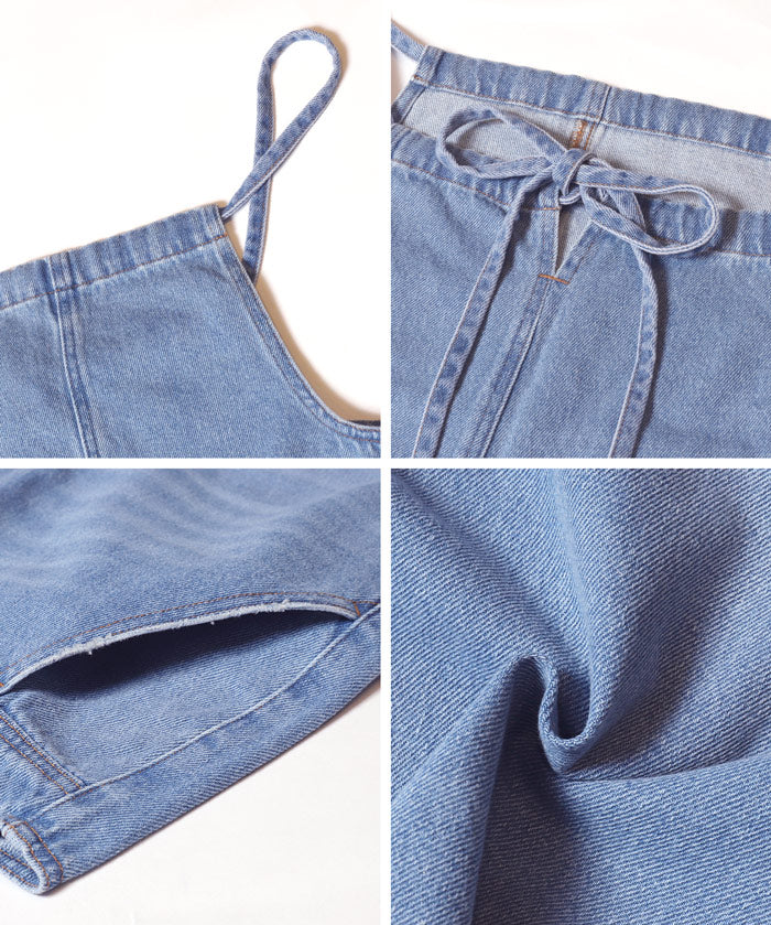 牛仔細肩吊帶連身褲