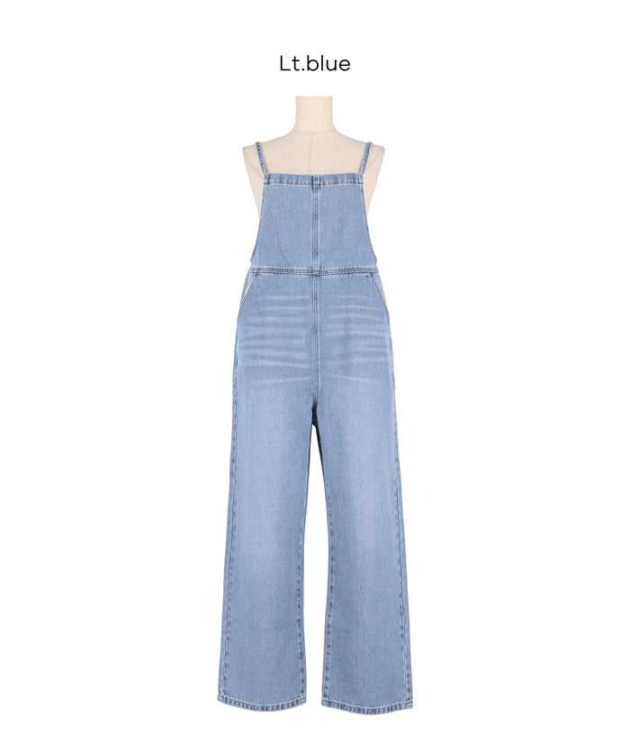 牛仔細肩吊帶連身褲