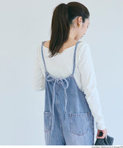 牛仔細肩吊帶連身褲