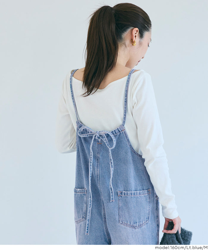牛仔細肩吊帶連身褲