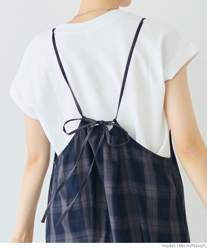 格紋吊帶連身裙