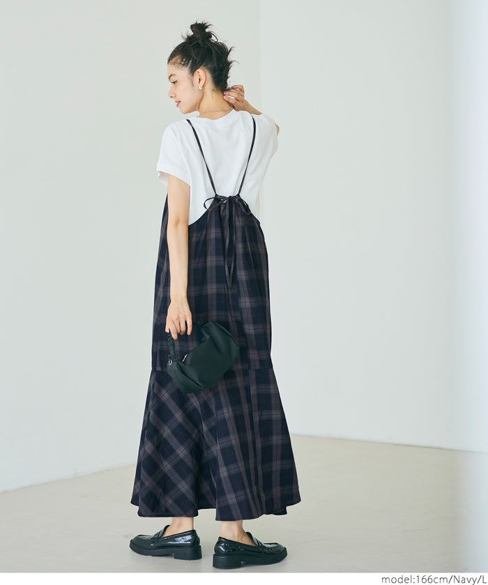 格紋吊帶連身裙