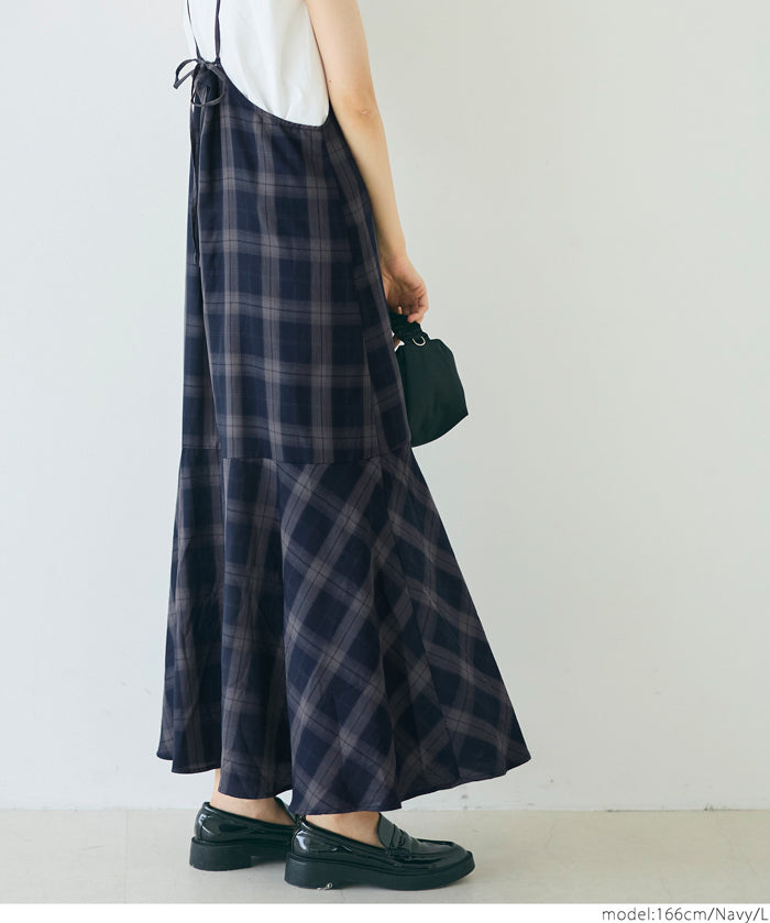 格紋吊帶連身裙