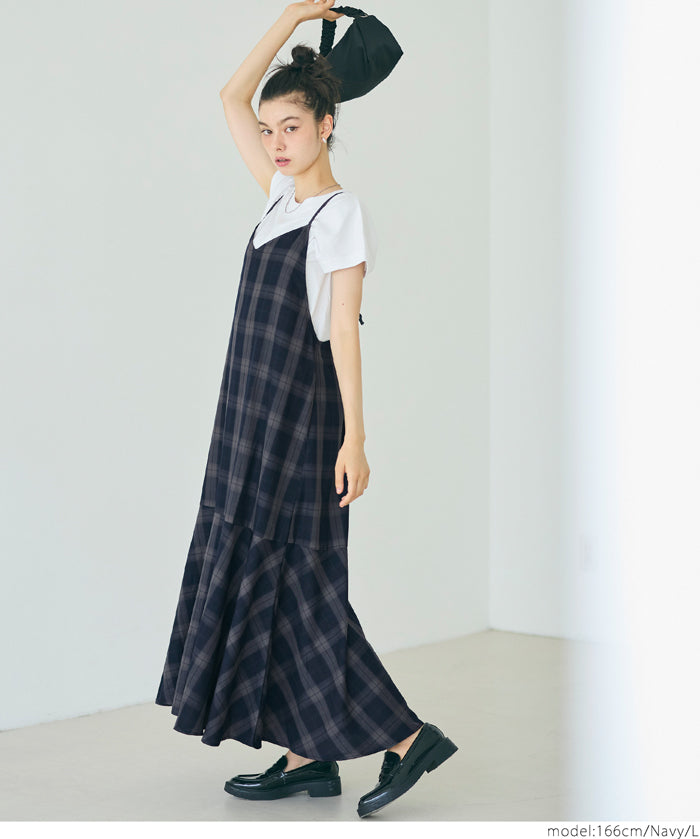 格紋吊帶連身裙