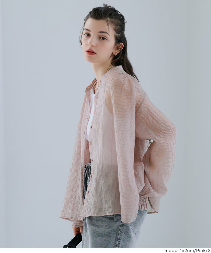 透膚抽皺A字襯衫