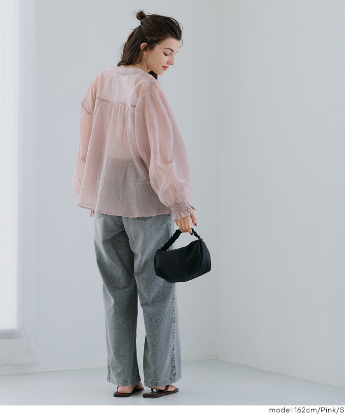 透膚抽皺A字襯衫