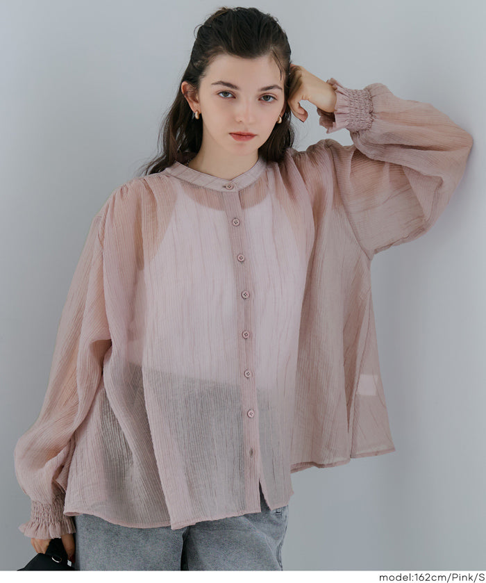 透膚抽皺A字襯衫