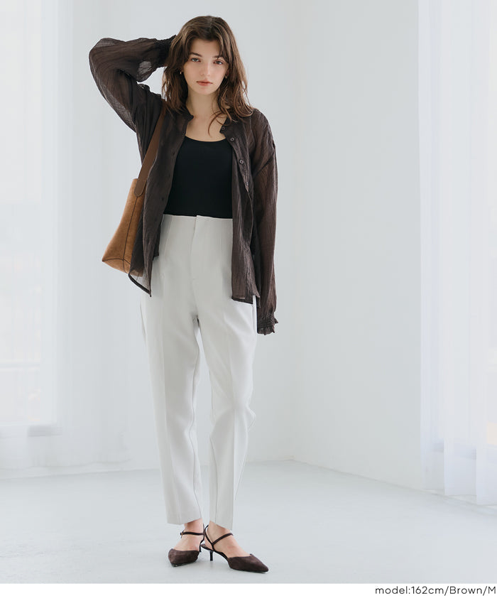 透膚抽皺A字襯衫