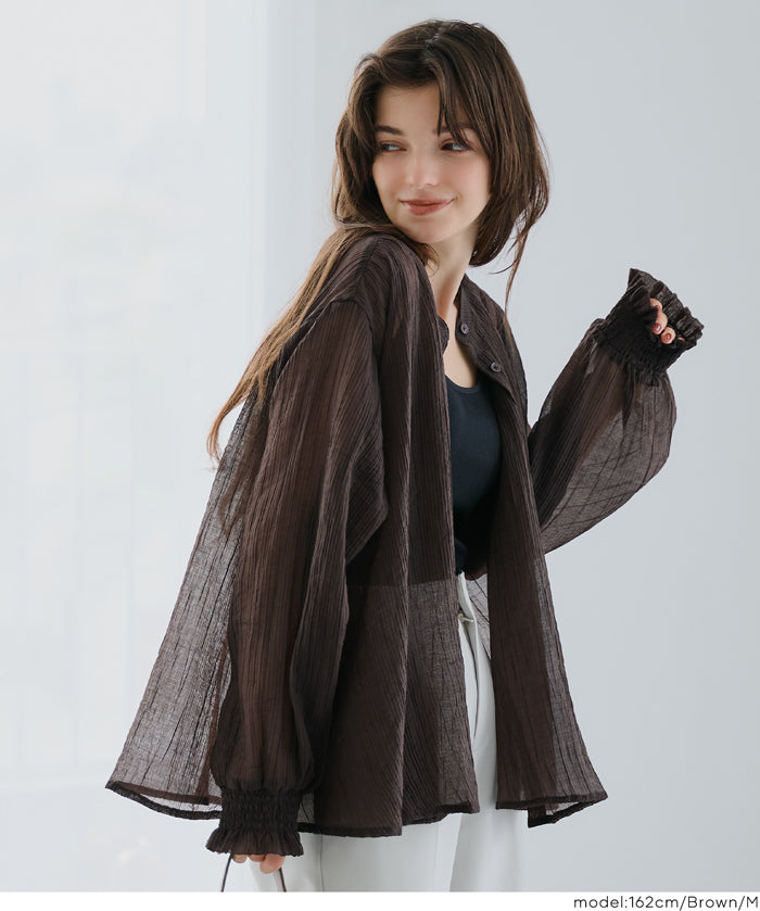 透膚抽皺A字襯衫