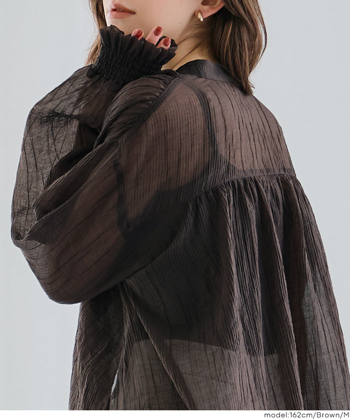 透膚抽皺A字襯衫