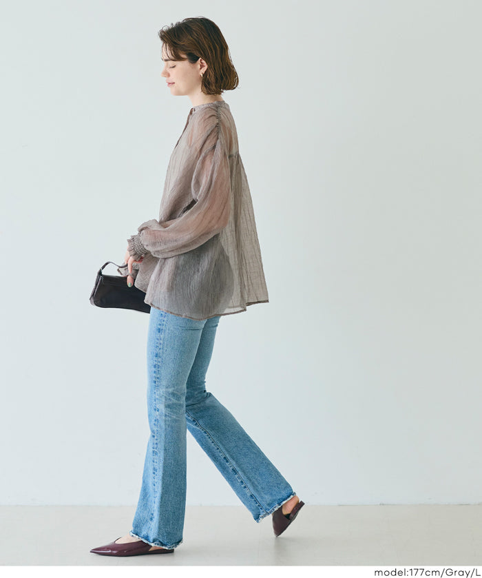 透膚抽皺A字襯衫