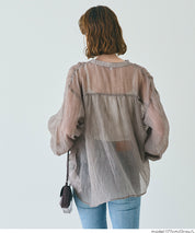 透膚抽皺A字襯衫