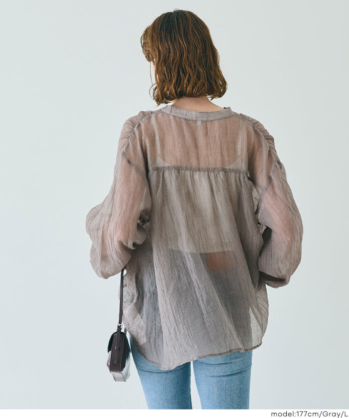 透膚抽皺A字襯衫