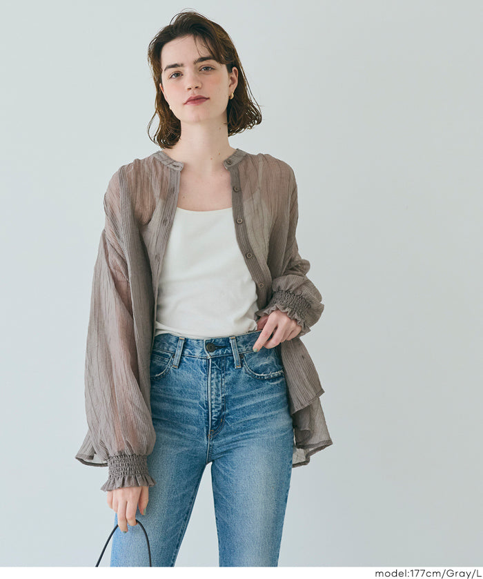 透膚抽皺A字襯衫