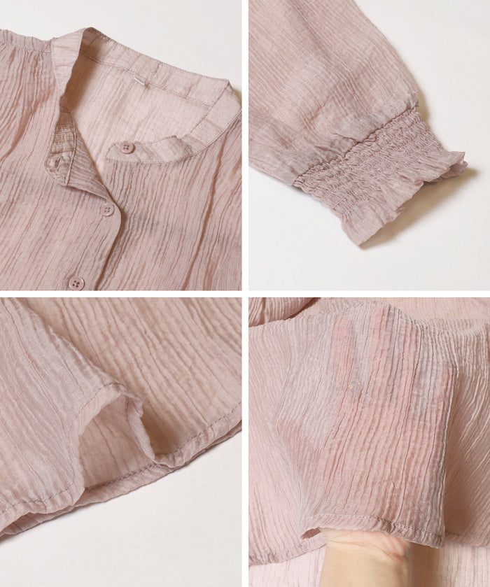 透膚抽皺A字襯衫