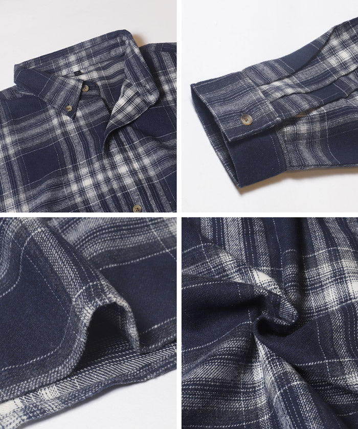 限時優惠★法蘭絨格紋長袖襯衫