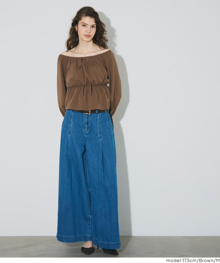 2way 一字領收腰襯衫