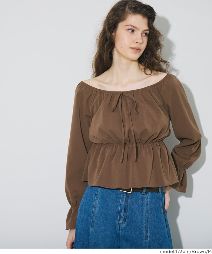 2way 一字領收腰襯衫