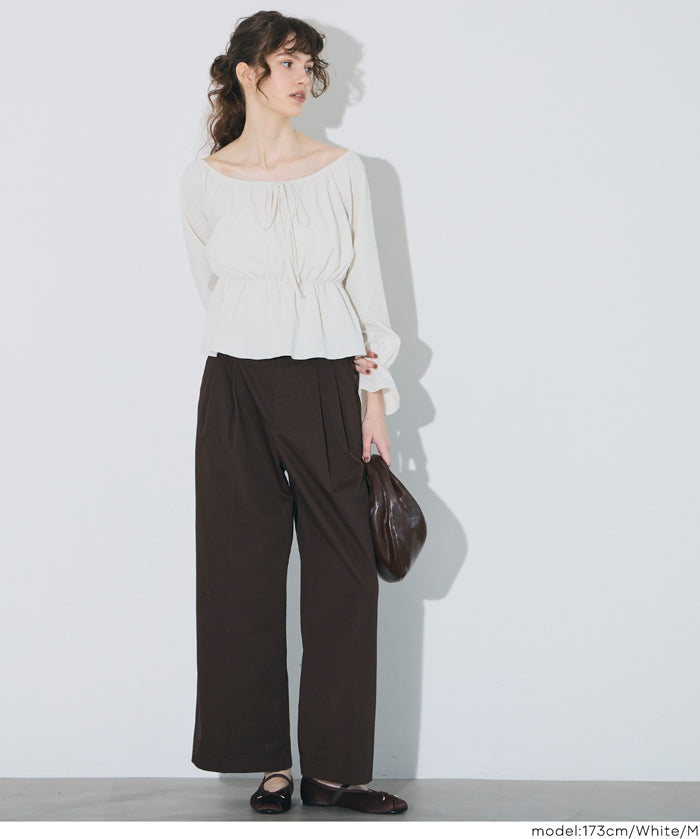 2way 一字領收腰襯衫