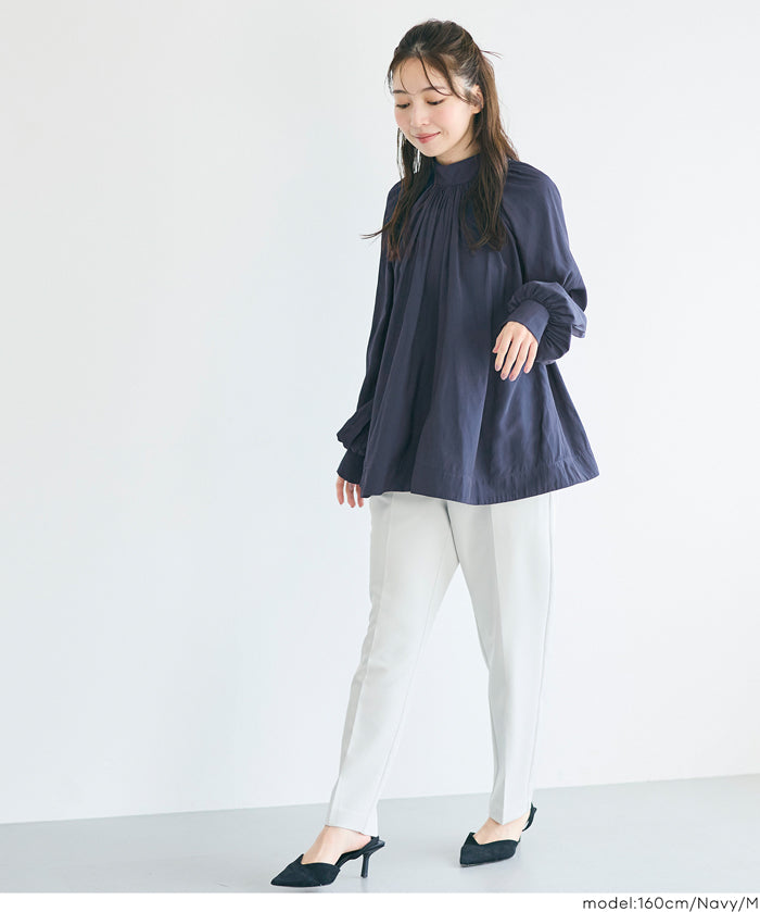 立領後綁帶緞面襯衫