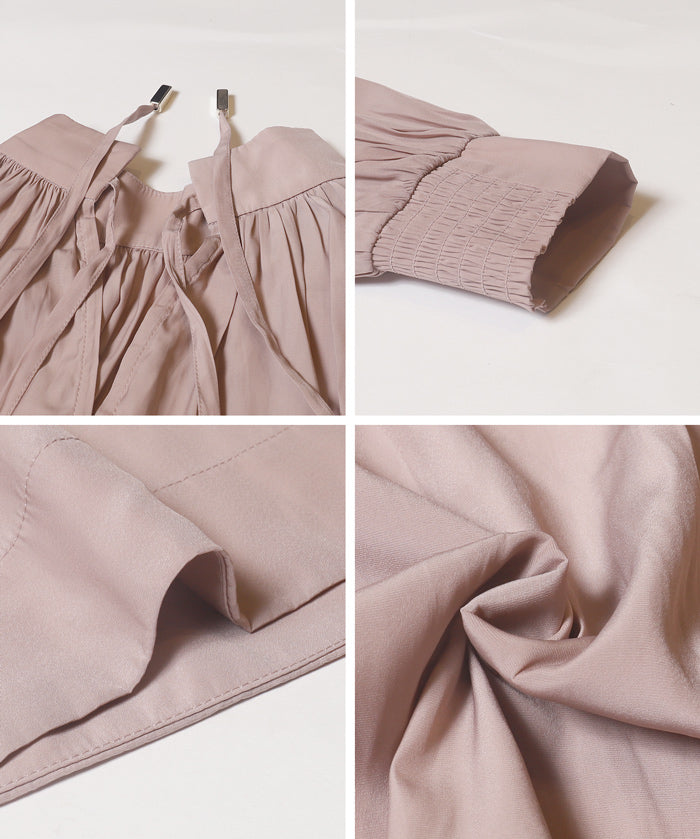 立領後綁帶緞面襯衫