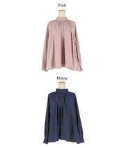 立領後綁帶緞面襯衫