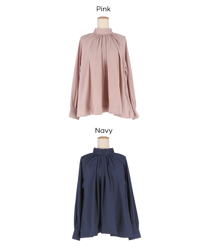 立領後綁帶緞面襯衫