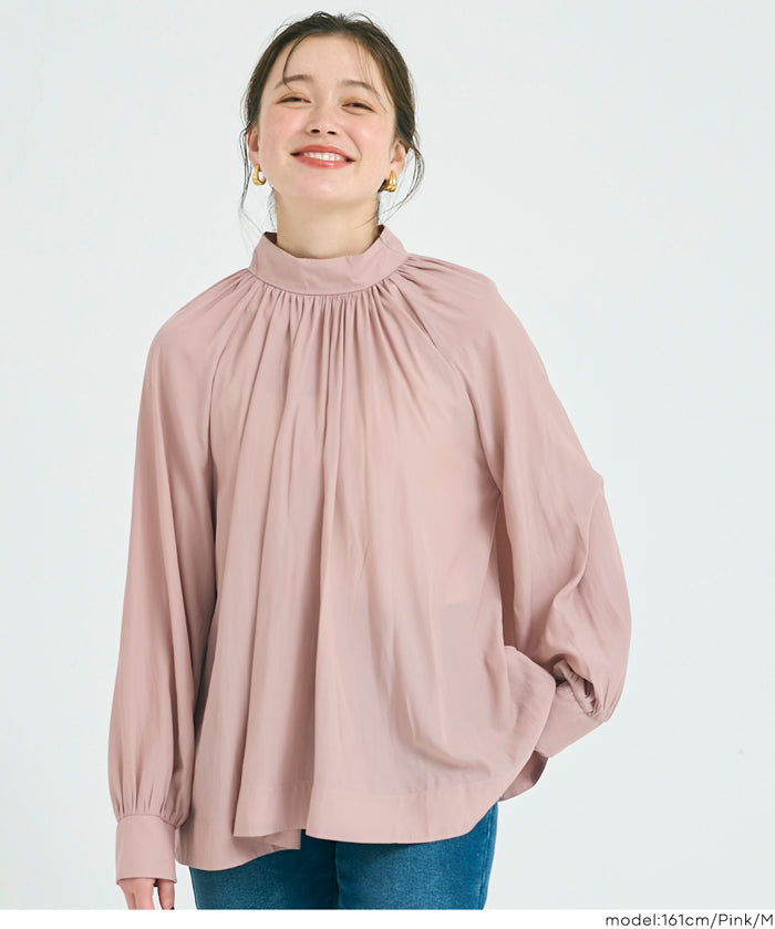 立領後綁帶緞面襯衫