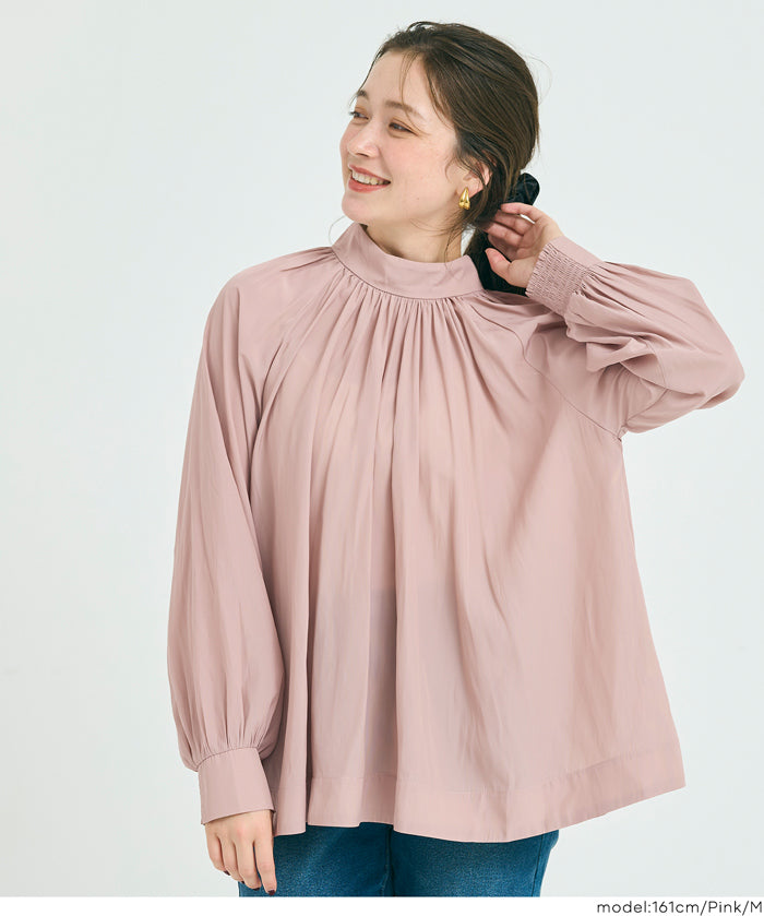 立領後綁帶緞面襯衫