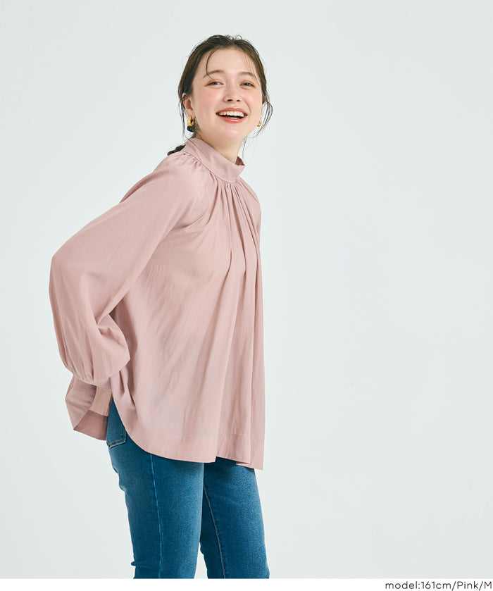 立領後綁帶緞面襯衫