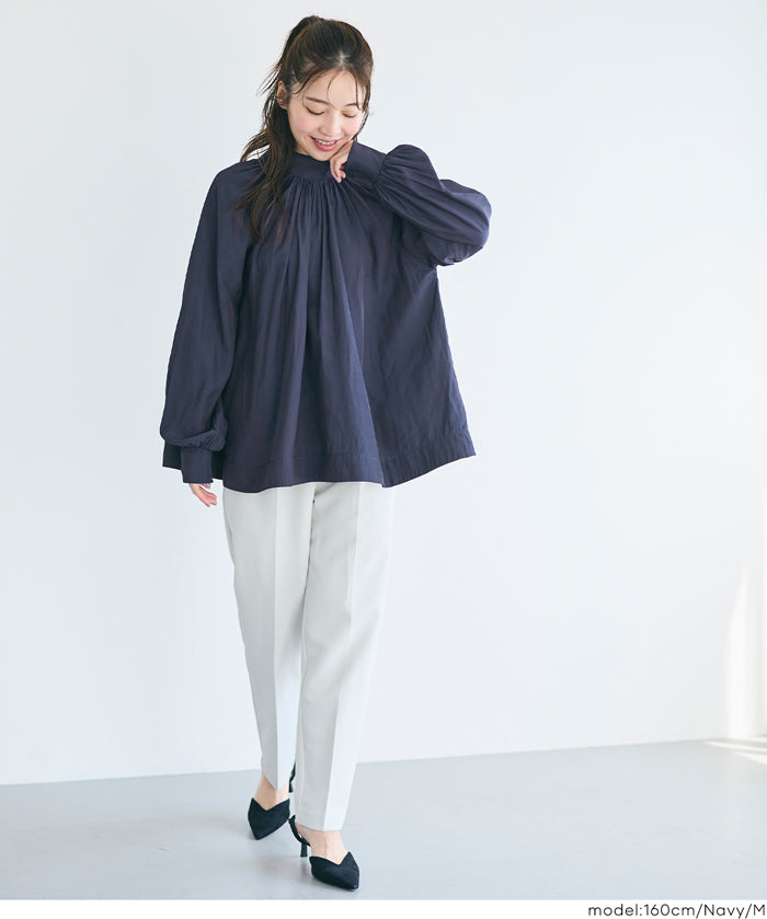 立領後綁帶緞面襯衫