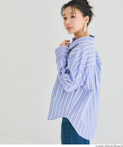 金釦條紋寬版襯衫