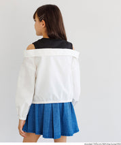 童裝 假兩件露肩長袖襯衫