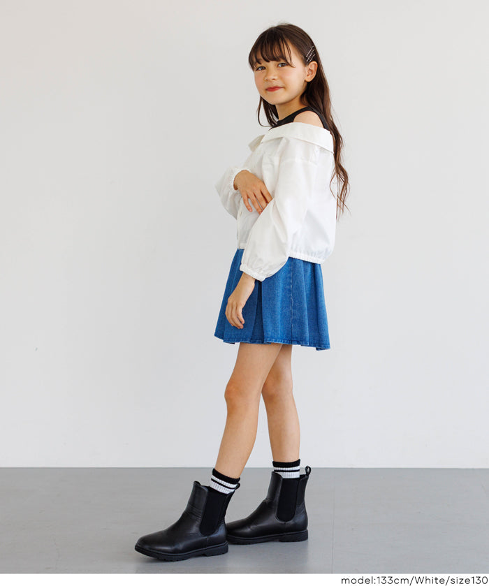 童裝 假兩件露肩長袖襯衫