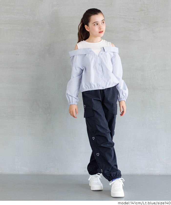 童裝 假兩件露肩長袖襯衫