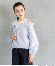 童裝 假兩件露肩長袖襯衫