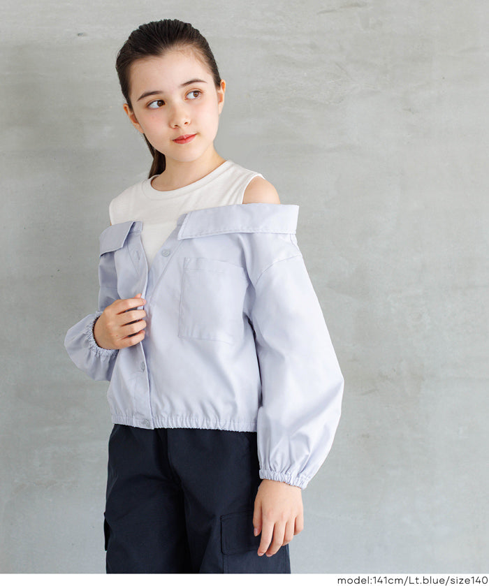 童裝 假兩件露肩長袖襯衫