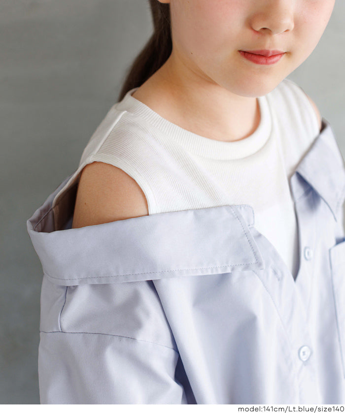 童裝 假兩件露肩長袖襯衫