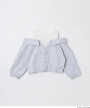 童裝 假兩件露肩長袖襯衫