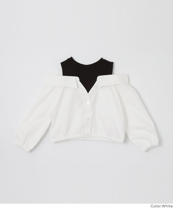 童裝 假兩件露肩長袖襯衫