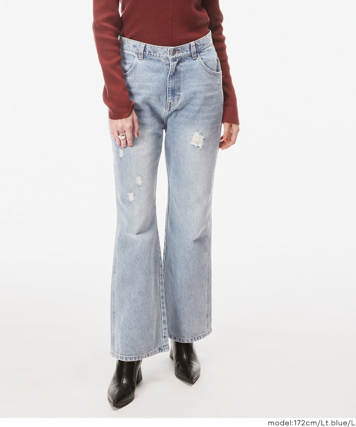 刷破加工小喇叭牛仔褲