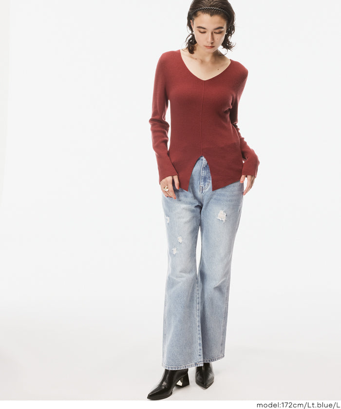 刷破加工小喇叭牛仔褲