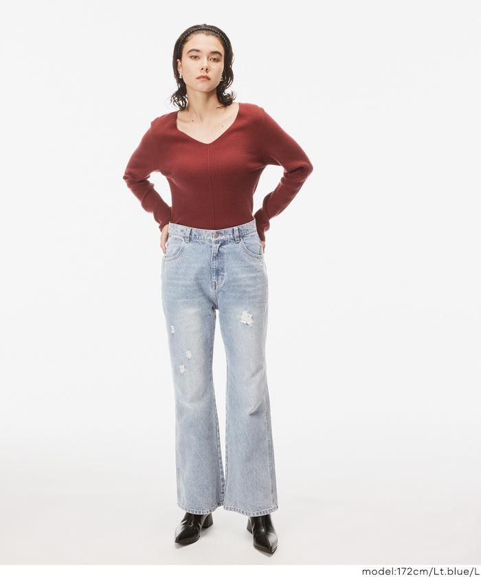 刷破加工小喇叭牛仔褲