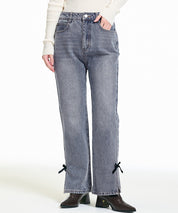 絲絨蝴蝶結裝飾牛仔褲