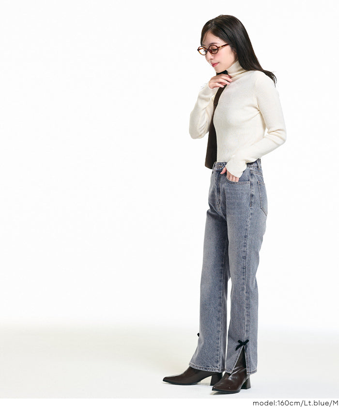 絲絨蝴蝶結裝飾牛仔褲