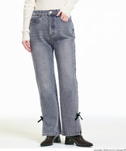 絲絨蝴蝶結裝飾牛仔褲