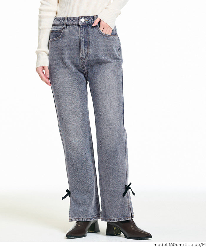 絲絨蝴蝶結裝飾牛仔褲