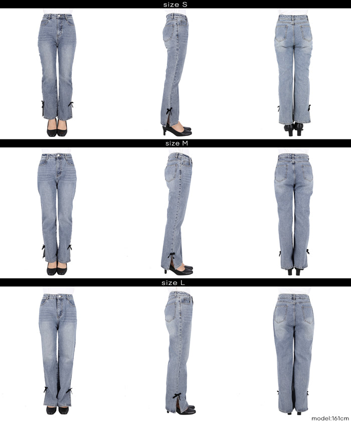 絲絨蝴蝶結裝飾牛仔褲