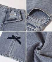 絲絨蝴蝶結裝飾牛仔褲