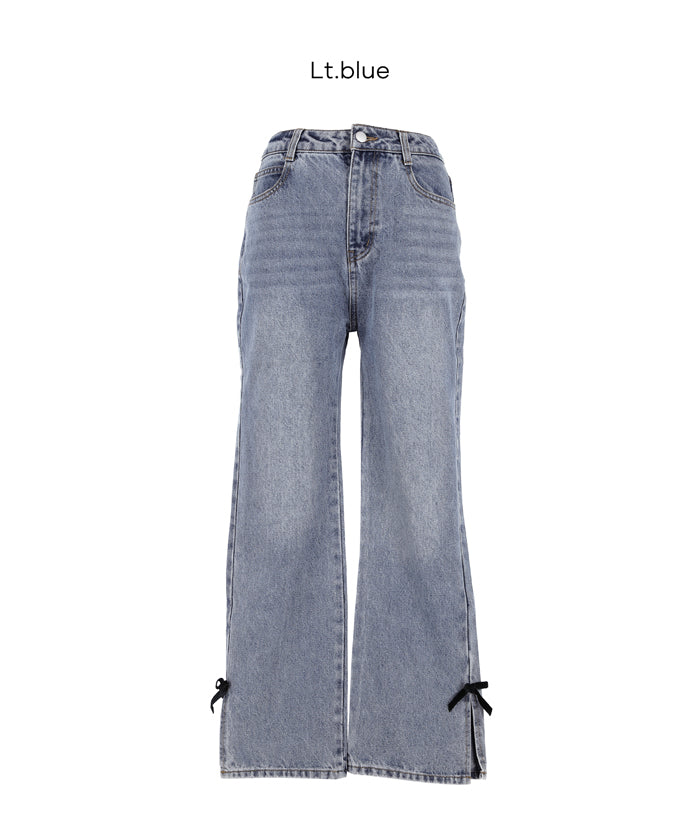 絲絨蝴蝶結裝飾牛仔褲